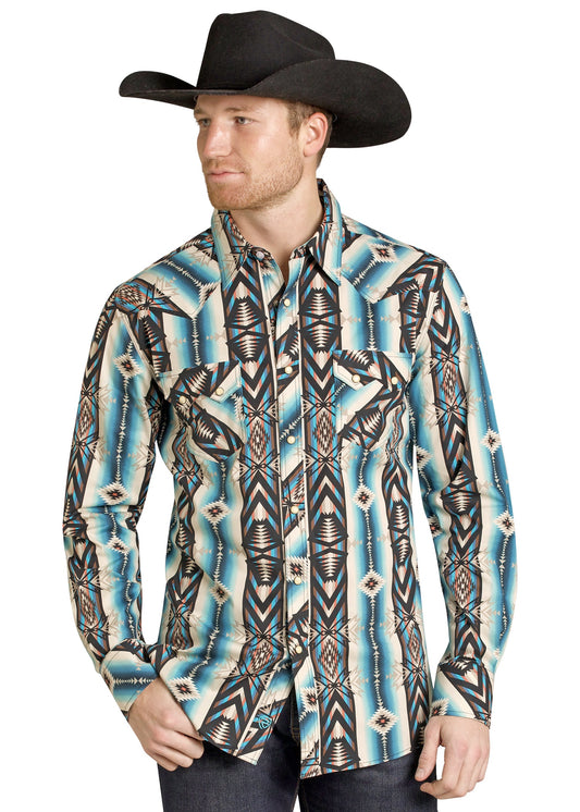 BMN2S07648 | ROCK & ROLL MENS AZTEC L/S PEARL SNAP