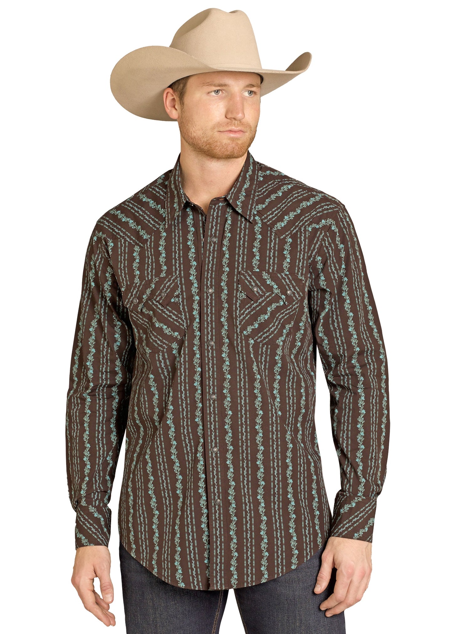 BMN2S07651 | ROCK & ROLL MENS DARK BROWN L/S SNAP