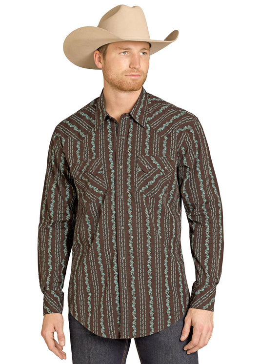 BMN2S07651 | ROCK & ROLL MENS DARK BROWN L/S SNAP