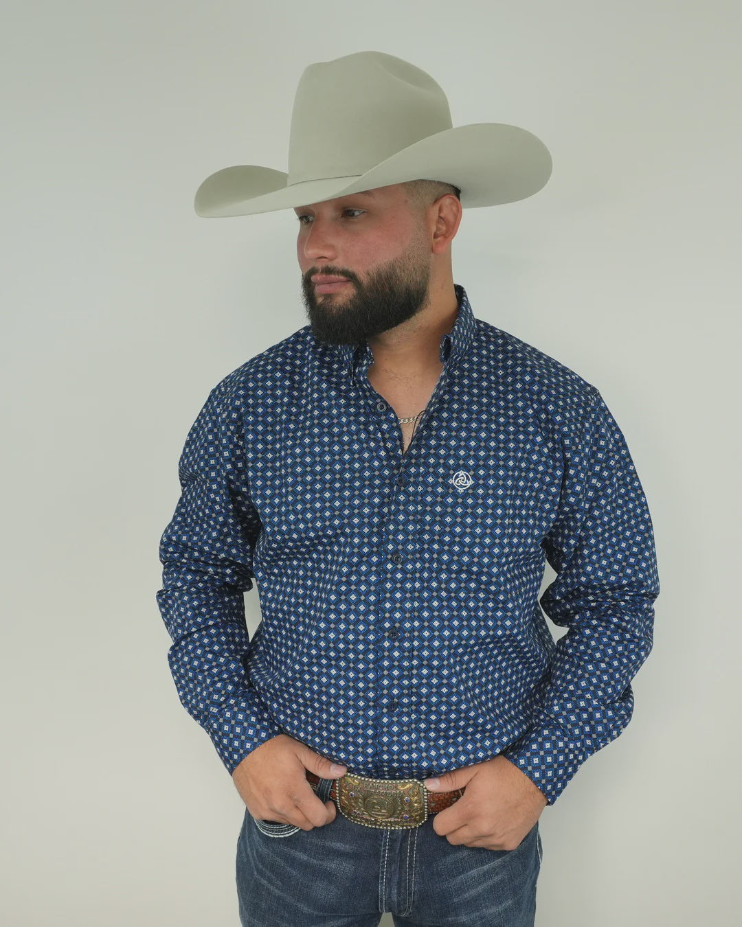 SKCL2023005 | CUEROLINE BLUE/NAVY/WHITE DIAMOND OUTLINE LS SHIRT