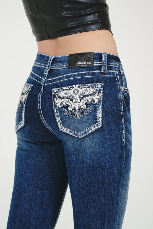 EB51907 | GRACE IN LA EMBELISHED MID RISE JEANS