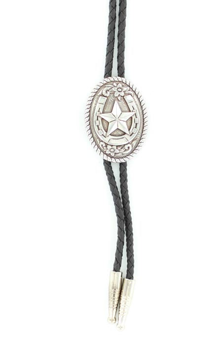 22820 | DOUBLE S HORSESHOE & STAR SILVER BOLO TIE
