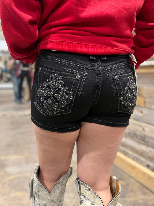 A1128-S | ANSWER ME WOMEN'S BLACK DENIM SHORTS - FINAL SALE