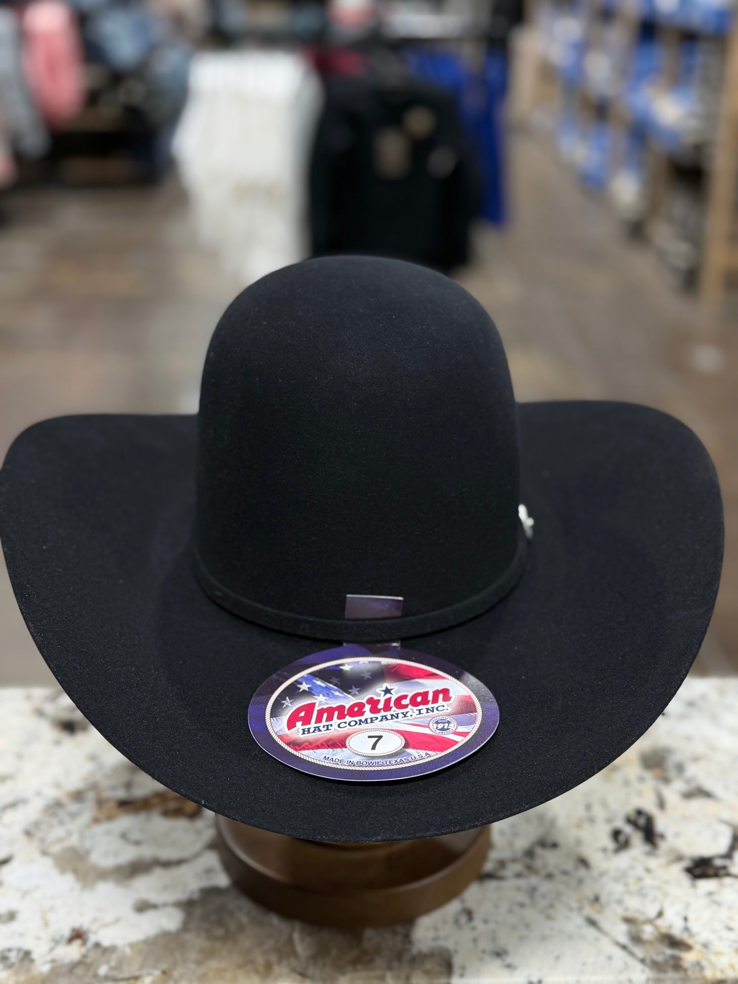AMERICAN FELT 7X BLACK OPEN CROWN 4 1/4 INCH BRIM