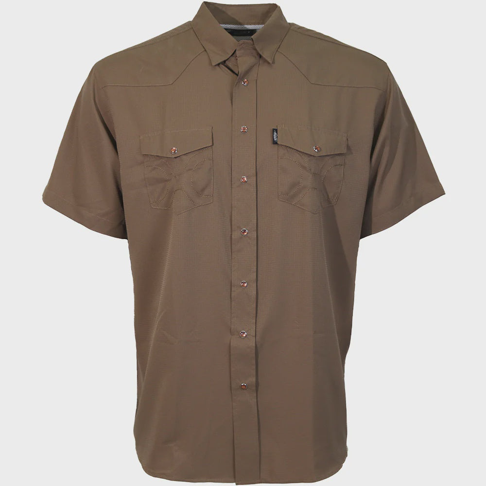 HT2620BR | HOOEY MEN'S SOL S/S PEARL SNAP SHIRT - SOLID BROWN