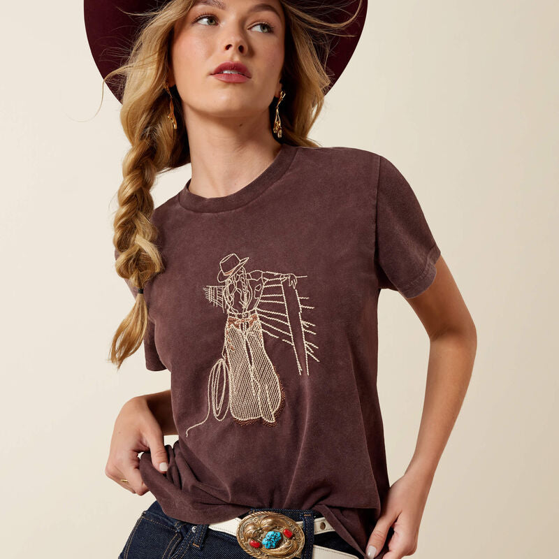 10079672 | ARIAT WOMEN'S REBEL WITH A CAUSE S/S T-SHIRT - CHOCOLATE PLUM