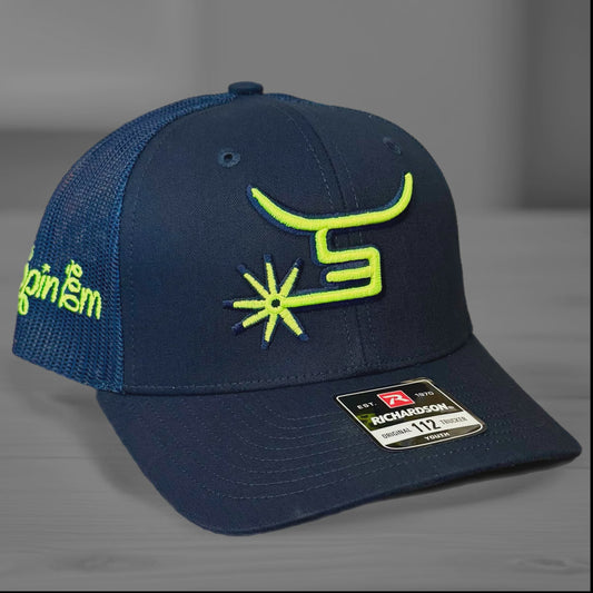 SPIN'EM YOUTH "MUTTON" CAP - NAVY/NEON LOGO