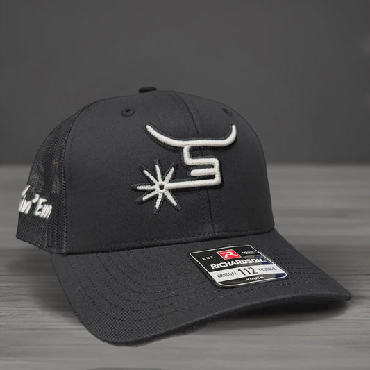 SPIN'EM YOUTH "STIRRUP" ADJUSTABLE SNAPBACK CAP - BLACK/WHITE LOGO