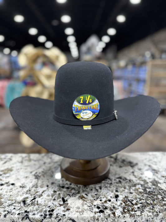 TWINSTONE FELT 6X BLACK OPEN CROWN - Brim 4-1/2
