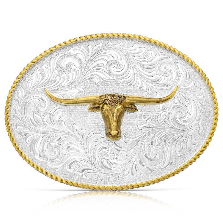 1255-767M/ 2-TONE CLASSIC WESTERN LONGHORN BUCKLE
