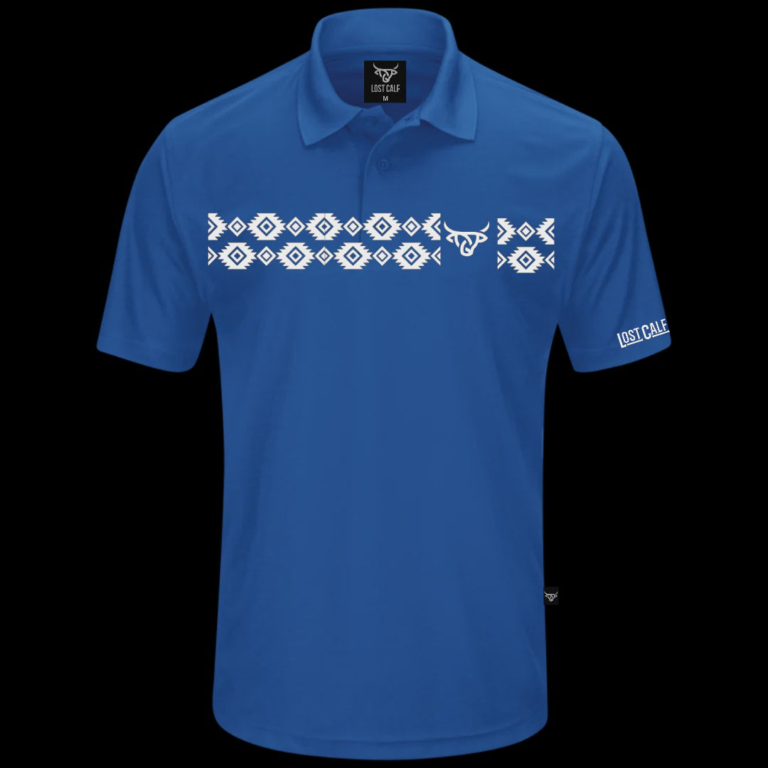 LOST CALF MEN’S BLUE AZTEC POLO