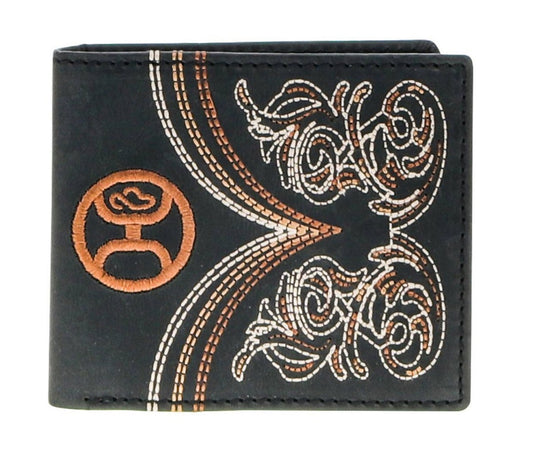 HBFO16-BK / HOOEY BLACK BOOT STITCH EMBROIDERED BI-FOLD WALLET
