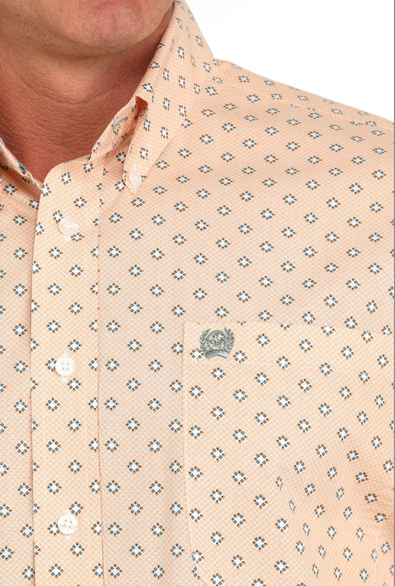 MTW1105884 /MEN’S ORANGE GEO PRINT L/S BU SHIRT