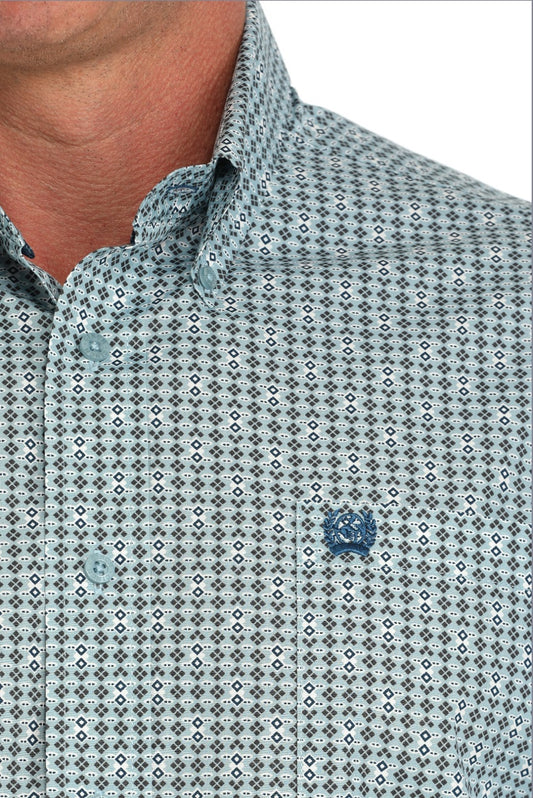 MTW1105892 / MEN’S GREEN GEO PRINT L/S BUTTON SHIRT