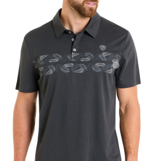 BM51T06612/ROCK&ROLL MEN’S CHARCOAL PALM BORDER POLO
