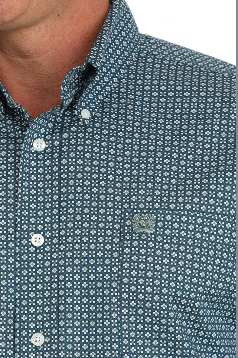 MTW1105889/ CINCH MEN’S BLUE GEO PRINT L/S SHIRT