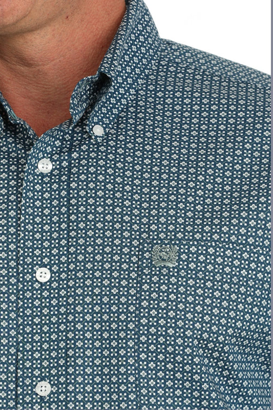 MTW1105889/ CINCH MEN’S BLUE GEO PRINT L/S SHIRT