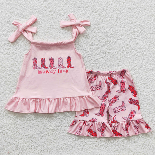 GSSO0270 | GIRL’S PINK HOWDY LOVE BOOTS SHORT SET