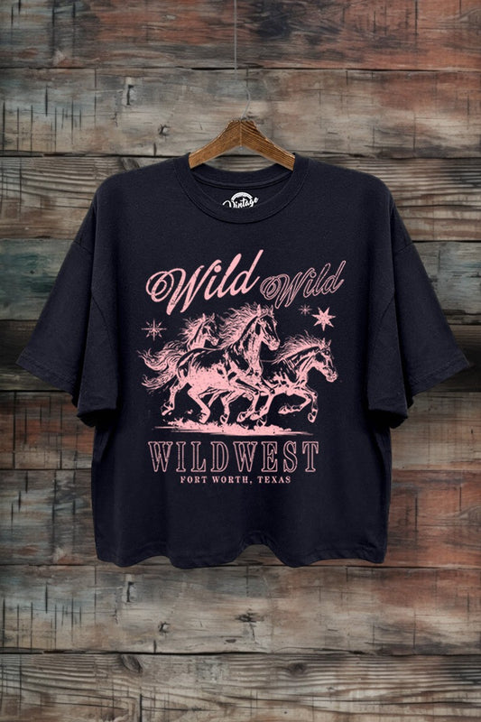 TC550-P7025 | WOMENS WILD WILD WEST PINK/BLACK CROPPED TEE