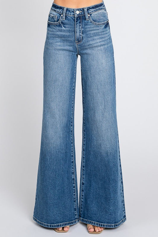 P1081F-MD | WOMENS HIGH RISE WIDE FLARE JEAN
