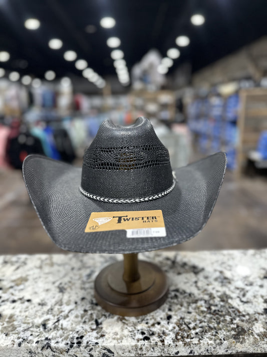 T7169001 | TWISTER STRAW BLACK BANGORA PRE SHAPE 4 1/2 BRIM