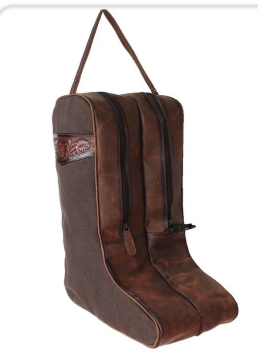 30SK02BR | CHALLENGER BROWN FLORAL LEATHER BOOT BAG