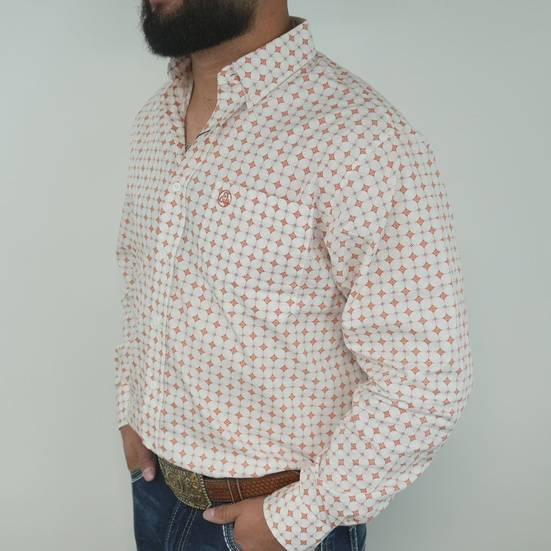SKCL2023024 CUEROLINE WHITE/ORANGE GEO L/S SHIRT