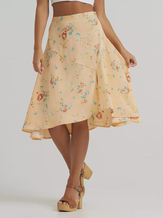 112380069 | WRANGLER WOMEN’S FLOWY HANDKERCHIEF MIDI SKIRT - ORANGE PEACH