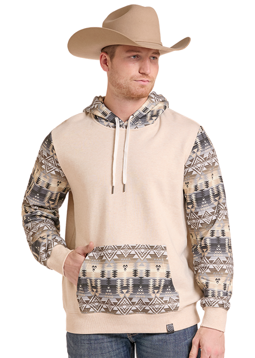 BM94T09625 | ROCK & ROLL MENS NATURAL AZTEC PRINTED HOODIE