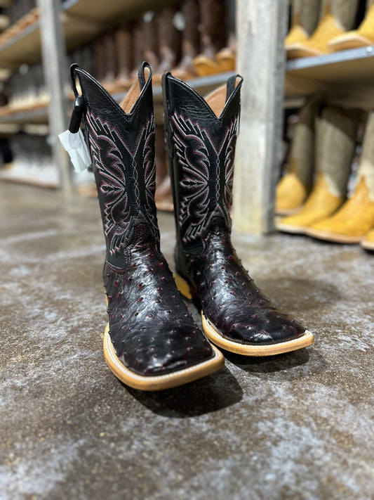CADENA OSTRICH BLACK CHERRY RANCHERO TOE