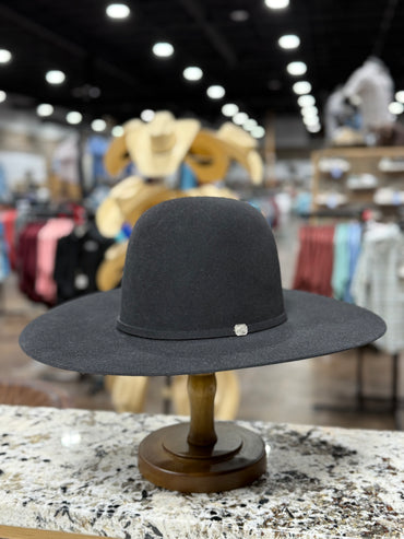 RESISTOL FELT 10X BLACK OPEN CROWN CHUTE BOSS 4 1/2 BRIM