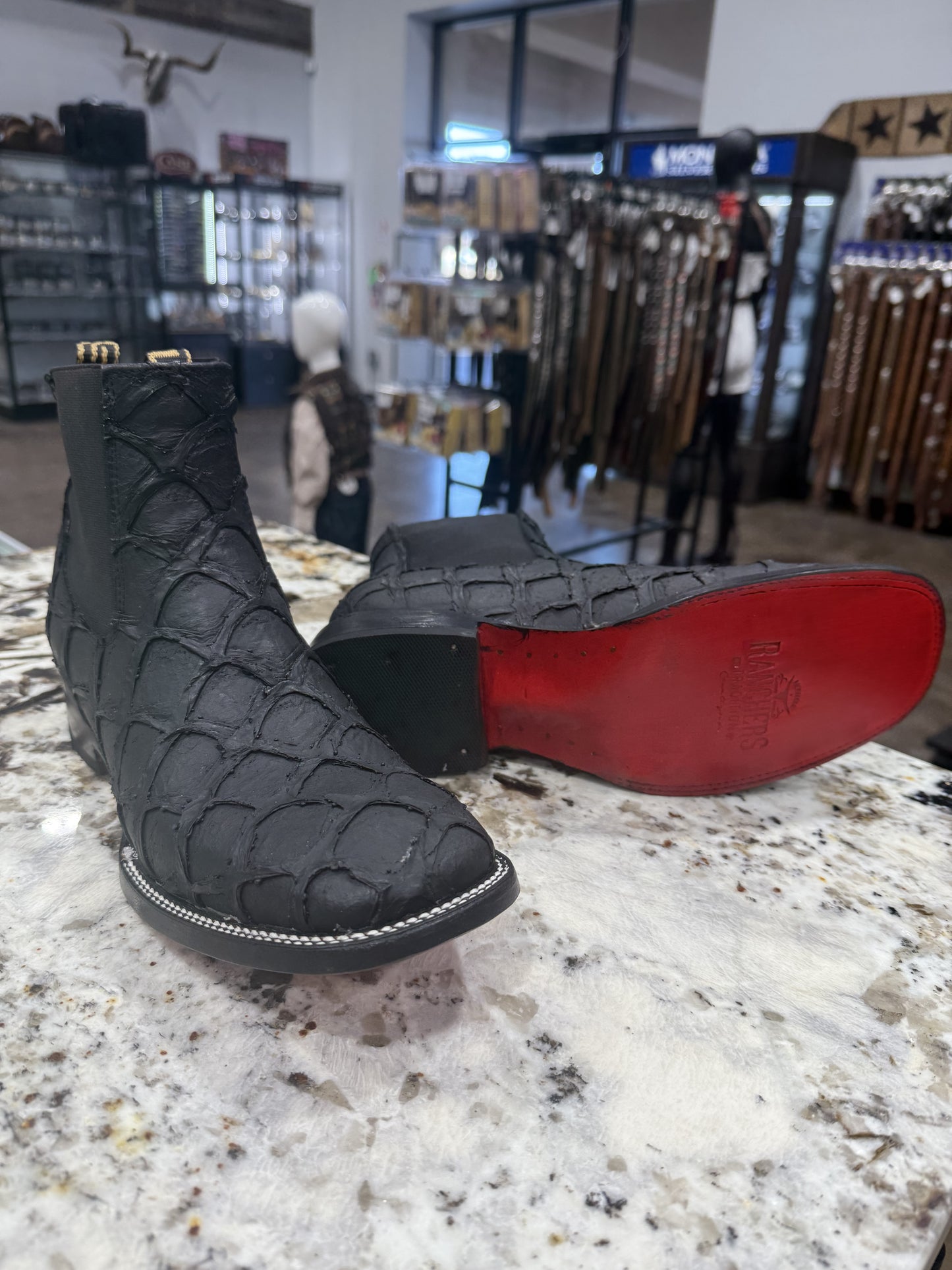 RANCHERS BIG BASS CLONE BLACK IMITATION ANKLE BOOTS
