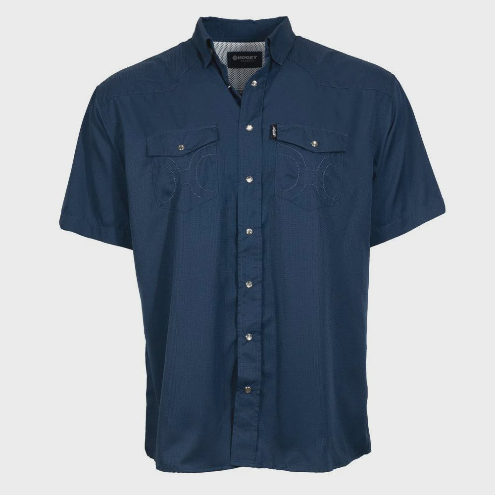 HT1623NV | HOOEY MEN'S SOL S/S PEARL SNAP SHIRT - SOLID NAVY