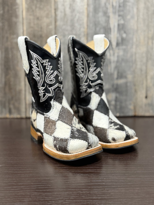 RANCHERS KIDS COWHIDE ROMBOS HAIR BLACK/BROWN AND WHITE