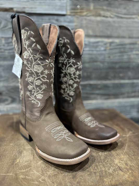 TML205197 | TANNERMARK WOMENS NOBUCK BROWN WITH FLORAL EMB BOOT
