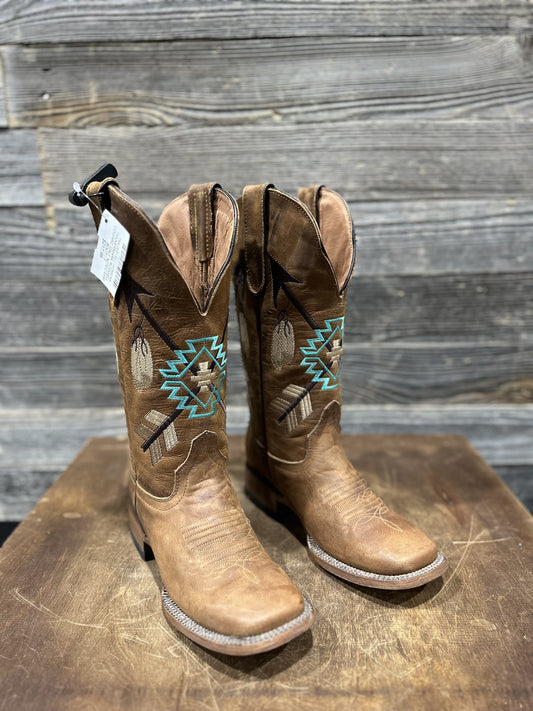 TML205193 | WOMENS TANNERMARK ROSWELL COGNAC CALF AZTEC EMB BOOT