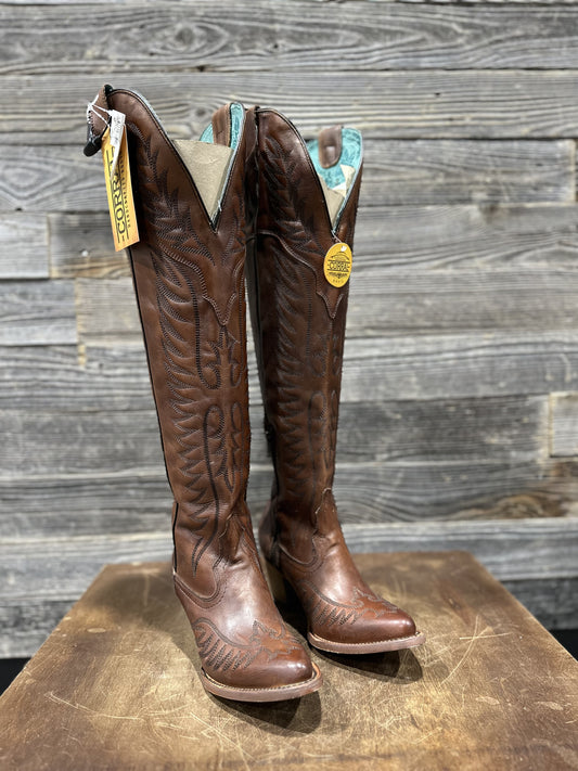 E1507 | CORRAL WOMEN'S COGNAC EMBROIDERED TALL TOP BOOT