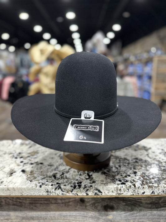 RODEO KING FELT 7X BLACK OPEN CROWN 4-1/2 BRIM