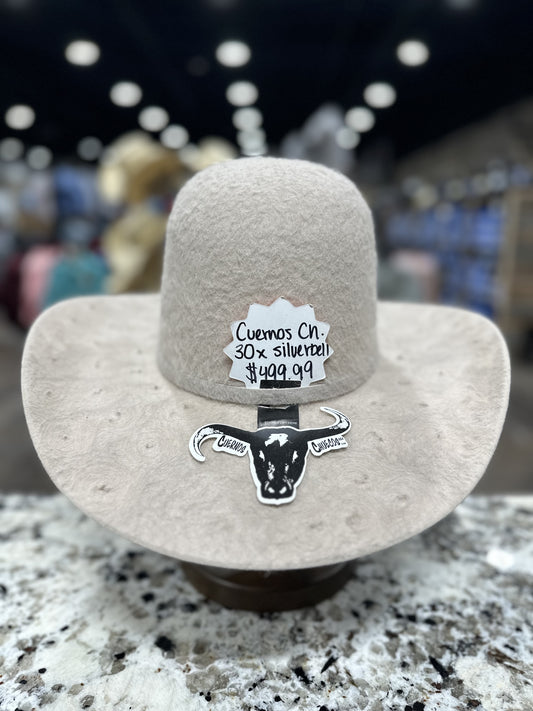 CUERNOS CHUECOS GRIZZLY 30X SILVERBELLY 4 INCH BRIM