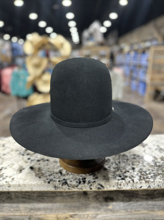 RESISTOL FELT 6X BLACK MIDNIGHT OPEN CROWN BRIM 4-1/4