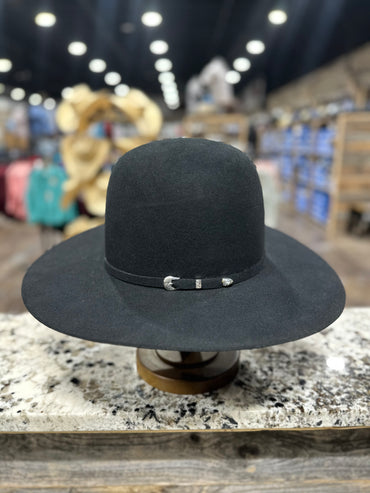 RESISTOL FELT 6X BLACK MIDNIGHT OPEN CROWN BRIM 4-1/4