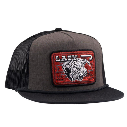 LAZY J RANCH CHARCOAL GREY & BLACK RED COWPOKE CLASSIC FIVE PANEL CAP