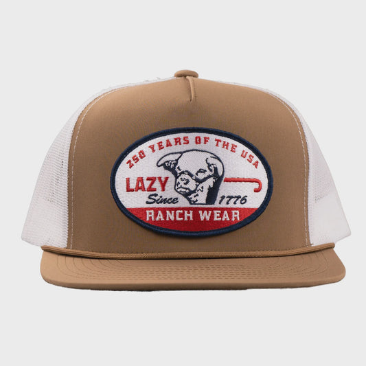 LAZY J RANCH COYOTE BROWN & WHITE 1776 CLASSIC ROPE TRUCKER HAT