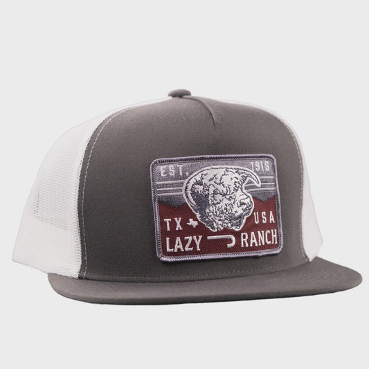 LAZY J RANCH GREY & WHITE RED ROCK CLASSIC FIVE PANEL TRUCKER HAT