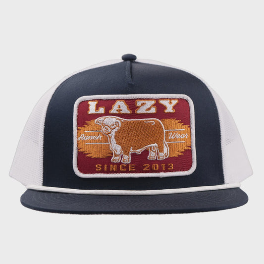 LAZY J RANCH NAVY & WHITE WILDFIRE CLASSIC ROPE TRUCKER HAT