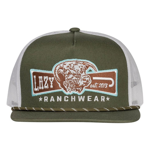 LAZY J RANCH OLIVE & WHITE DIAMOND BANNER ROPE CAP