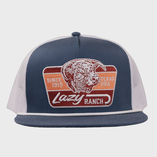LAZY J RANCH ROYAL BLUE & WHITE RUST CLASSIC ROPE TRUCKER HAT