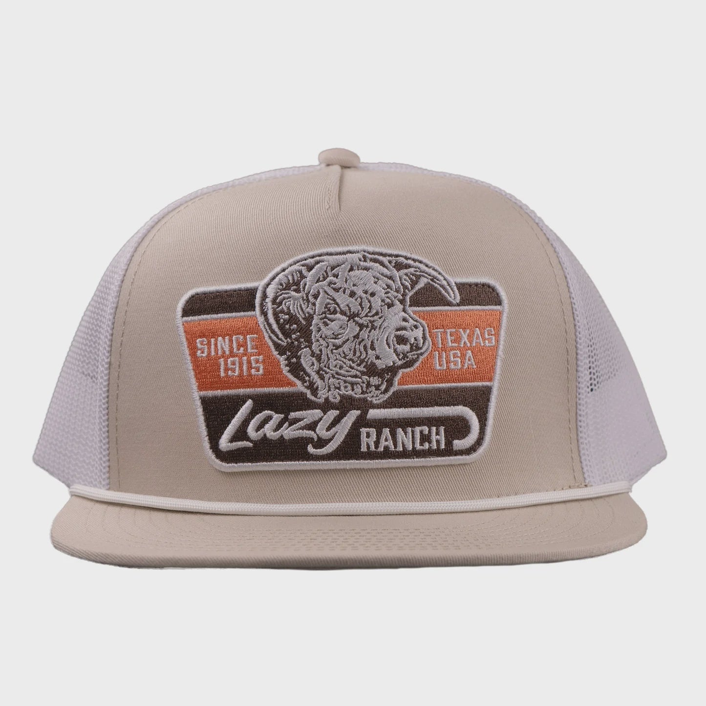 LAZY J RANCH TAN & WHITE RUST CLASSIC ROPE TRUCKER HAT