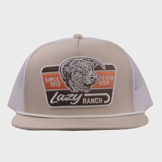 LAZY J RANCH TAN & WHITE RUST CLASSIC ROPE TRUCKER HAT