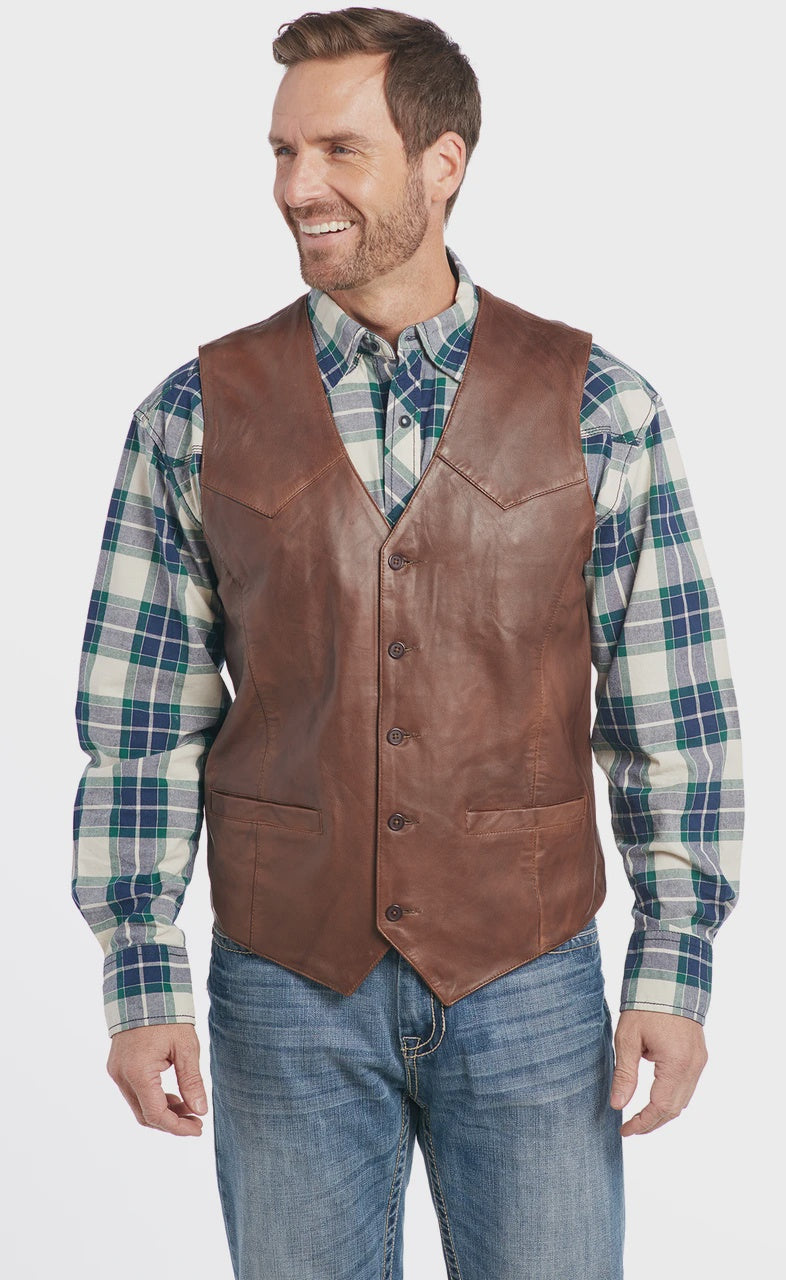 ML3064 | CRIPPLE CREEK MEN'S BROWN LAMB NAPA LEATHER VEST